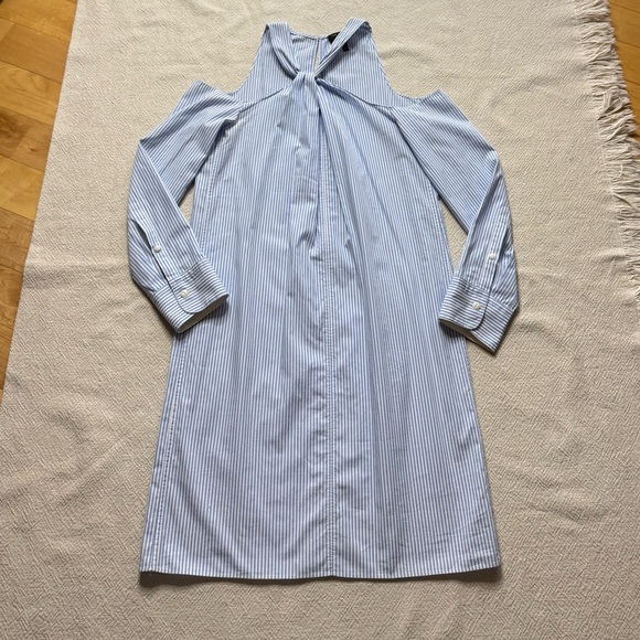 RAG & BONE Collingwood Long Sleeve Baby Blue Striped Shirt Dress XS Preppy Mini - Picture 2 of 8